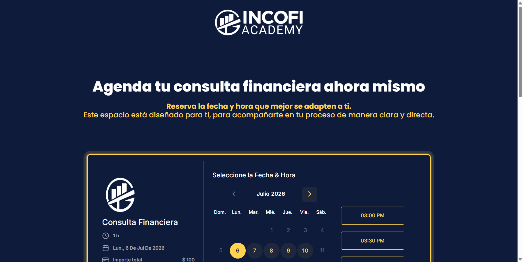 INCOFI — Agenda tu Consulta — captura 1